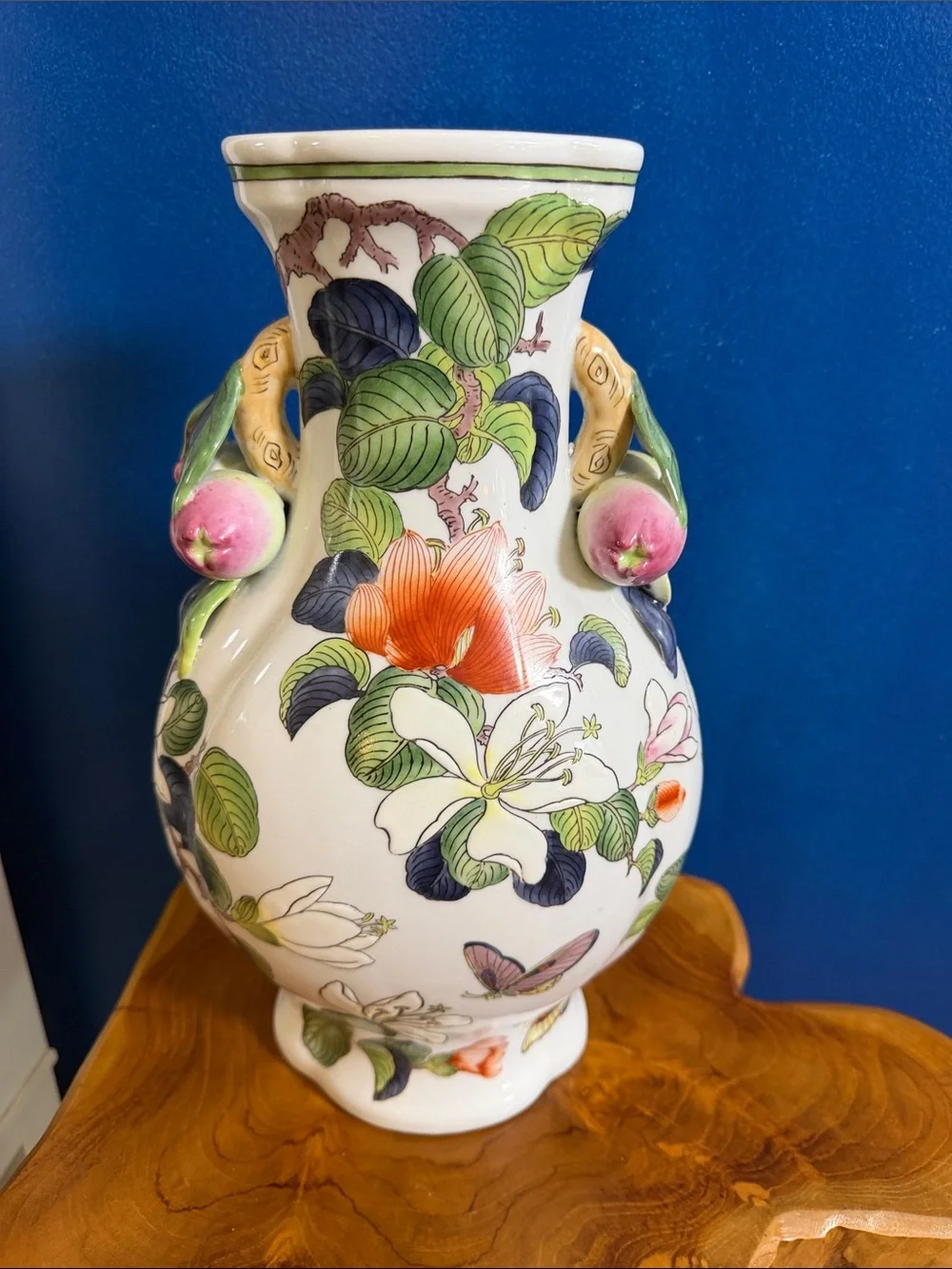 Vintage Andrea by Sadek Chinoiserie Ceramic Vase with Pomegranate Handles